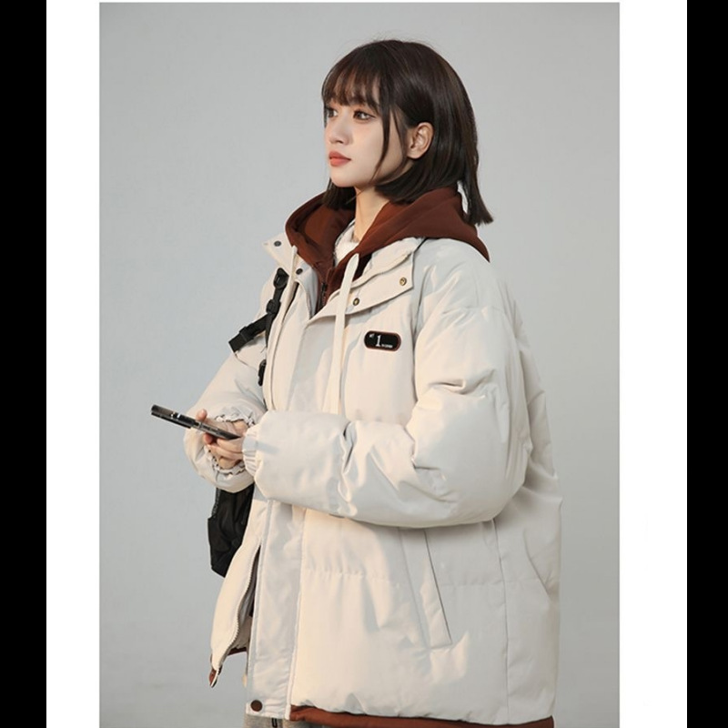 Down Cotton Jacket Winter 2025 Warm and Thickeneded New Fake Two-Piece Couple Bread Loose Student Cotton Jacket