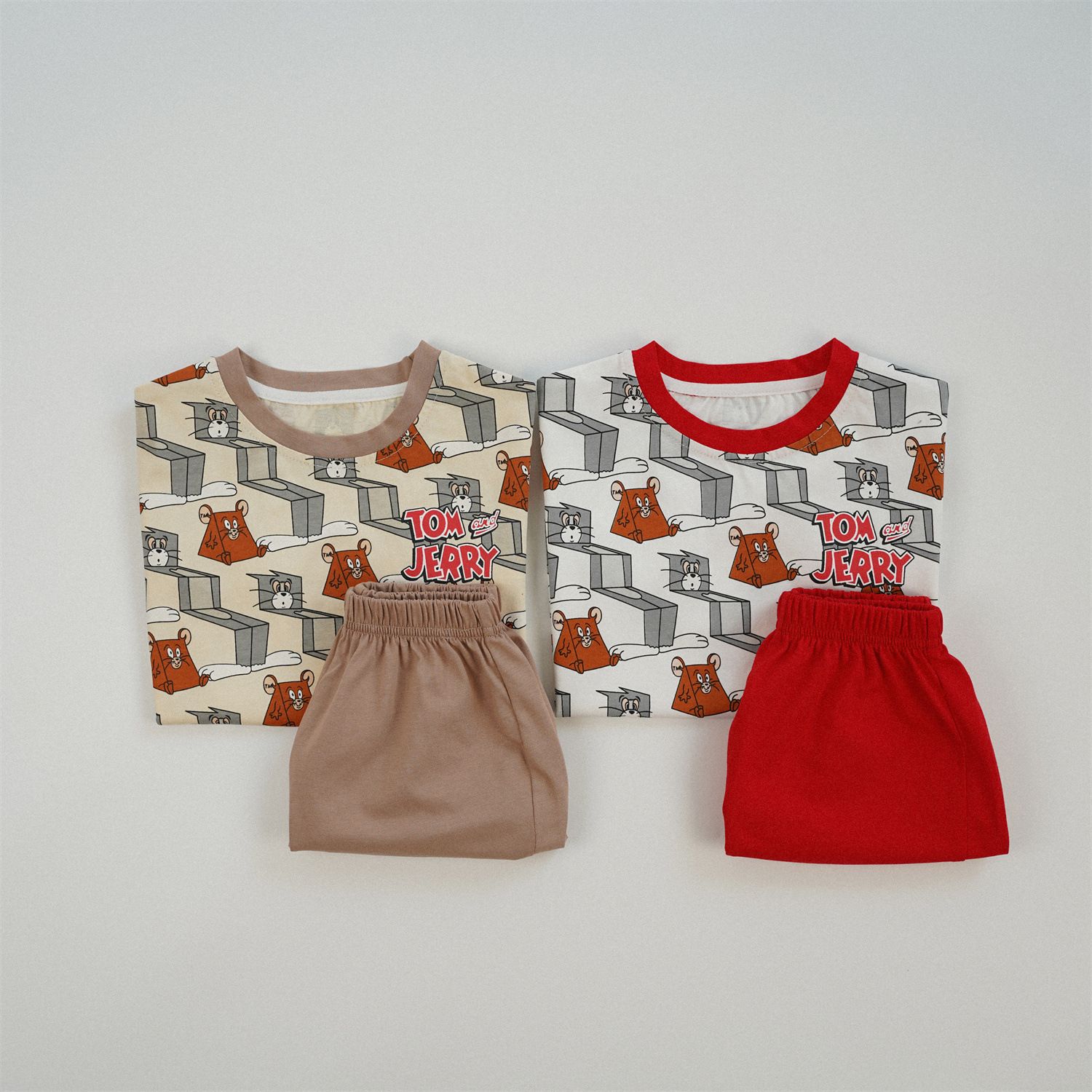 Children's Short-sleeved suit Summer Cotton Boys' Clothes Cat and Mouse New Girls' T-shirt Summer Clothes Baby Children's Clothes