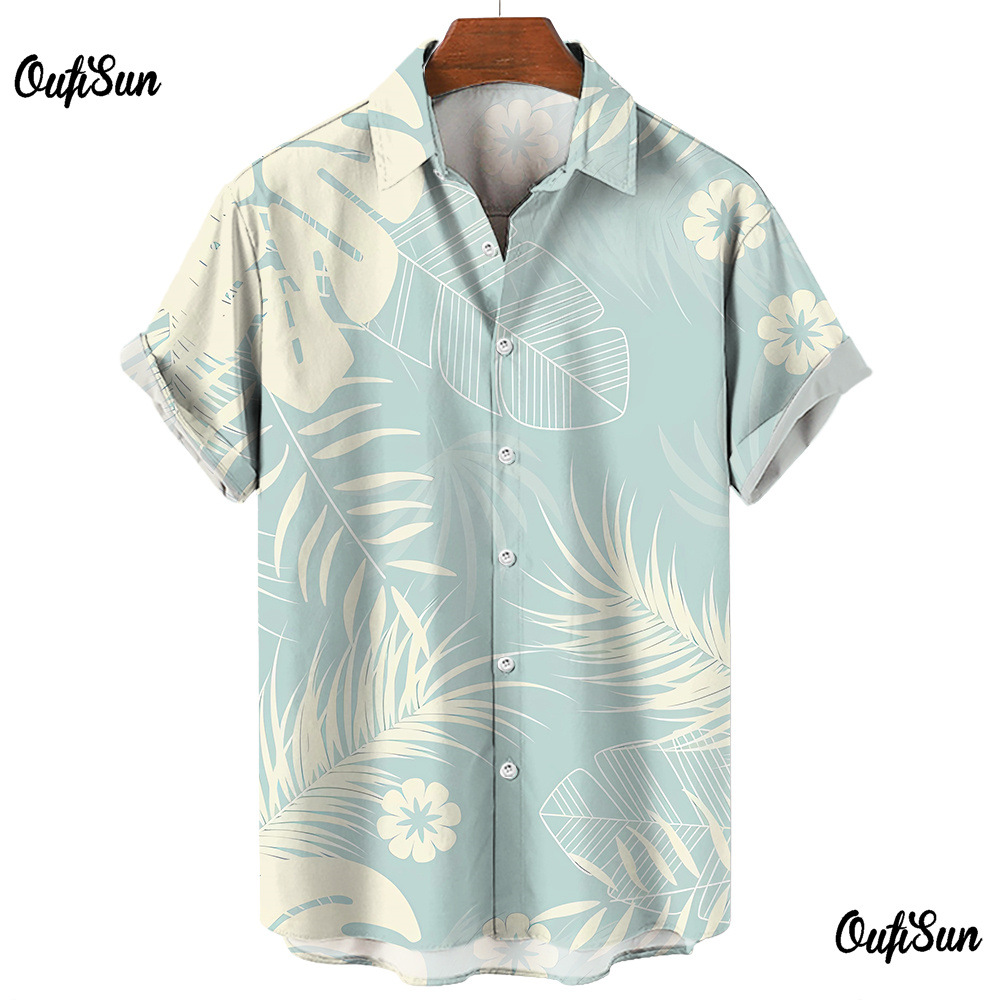 Venta caliente transfronteriza Camisa de manga corta para hombres Camisa estampada digital 3D de bala de cuatro lados Camisa hawaiana de olmo marrón de origen