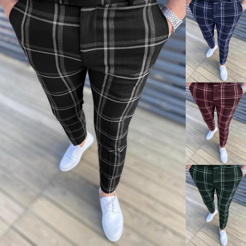 Spring New High Waist Suit Pants Men Fashion England Style Plaid Business Casual Trousers Mens Slim Fit Formal Pants Man_voghion.com