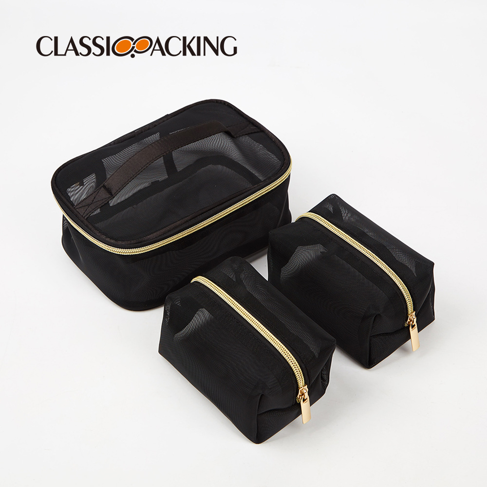 Bolsa de cosméticos simple y de gran capacidad 2025 nueva bolsa de lavado de alto valor bolsa de almacenamiento transparente de malla portátil juego de cuatro piezas