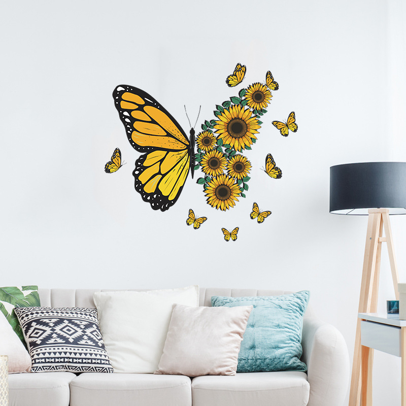 Pastoral Sunflower Butterfly Pvc Wall Sticker display picture 4