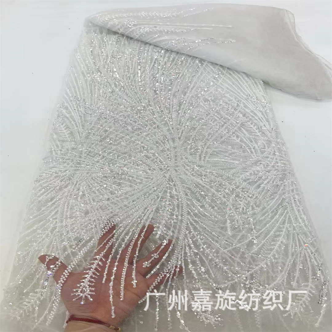 Nuevo diseño de cristal sequinilla tubo de perlas tela de malla vestido de vestido de moda francesa alta cena vestido de bodas encaje