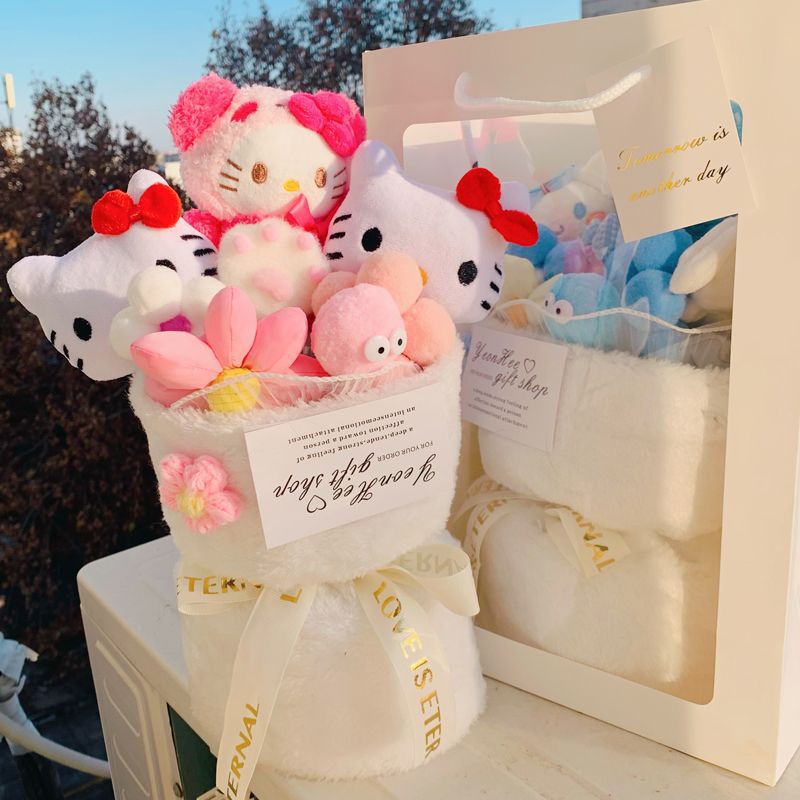 Regalo de Año Nuevo, muñeca Kuromi, ramo de dibujos animados, flor eterna, regalo de cumpleaños para niñas y novias