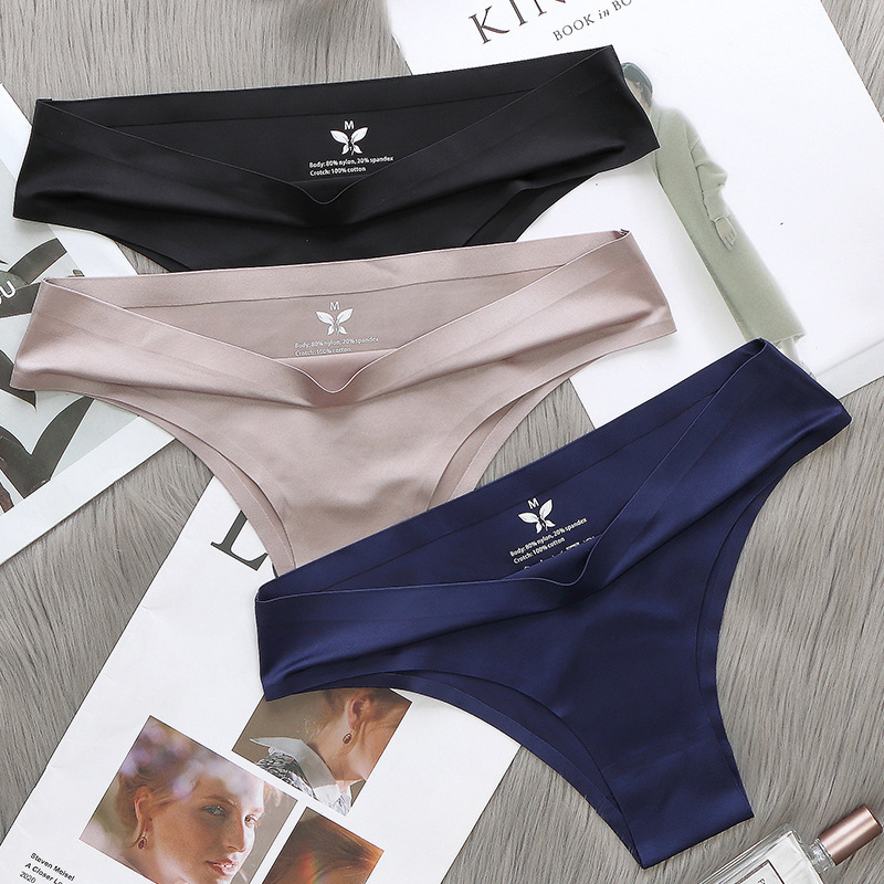 Women's Sports Fitness T-shaped Underwear Ice Silk Full Cotton Crotch Large Size Fat m Sexy Confused Traceless One-piece T-shaped Broadband