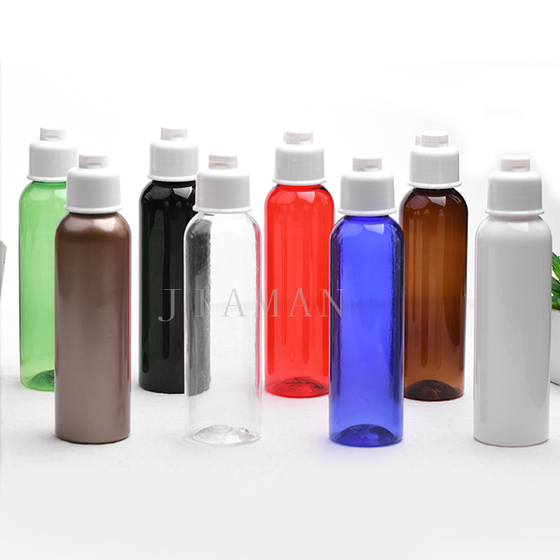 120ml毫升叮当盖翻盖塑料包装瓶爽肤水分装乳液分装蓝色圆肩瓶