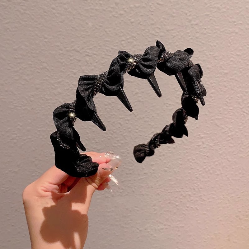 Diamante vello perla cráneo alto ondulado banda de cabello mujer 2025 nuevo lavado de cara anti-deslizante pinzas de cabello rotas banda de cabello joyas