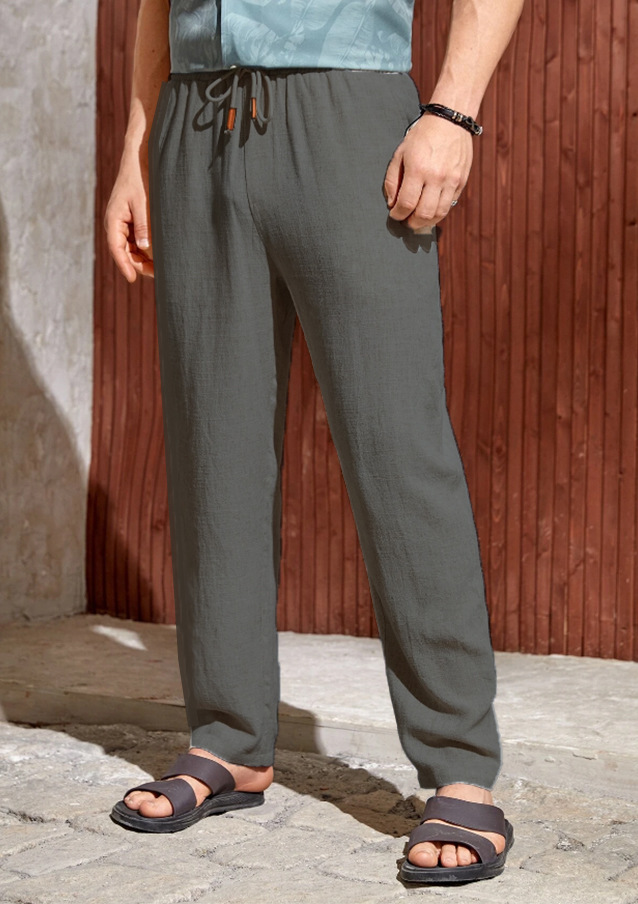 Men's Casual Cotton-linen Drawstring Trousers Breathable Fit_voghion.com