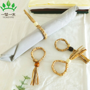 Hand-Woven Gourd Grass Napkin Rings, Straw Woven Rings, Western-Style Napkin Holders, Water Hyacinth Rings, Eco-Friendly Straw Weaving Craft