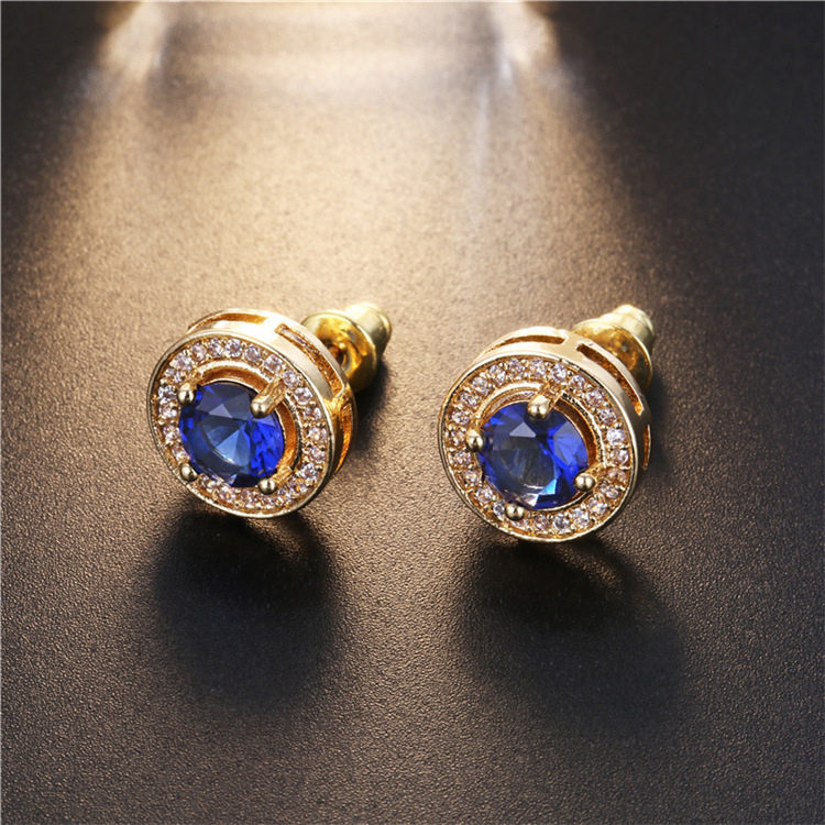 Zircon Inlay Material Ear Studs Classification 1 Pair Simple Style Commute Round Plating Inlay Copper Zircon Gold Plated Ear Studs