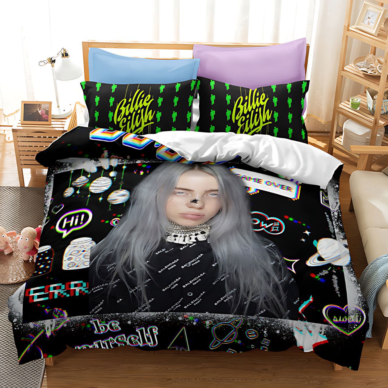 TEMU / JIT cross-border chica temática patrón de impresión digital edredón suave conjunto de ropa de cama estilo nórdico