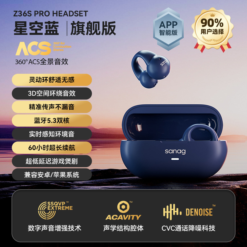 Sanag Panoramic Sound イヤークリップ Bluetooth ヘッドセット ワイヤレス ノイズリダクション インイヤー スポーツ 指向性音伝達 Z36|undefined