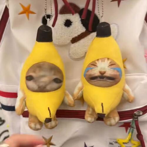 Banana Cat Sound Happy Cat Crying Cat Plush Cute Funny Creative Stuffed Animal Bag Charm Cat Keychain