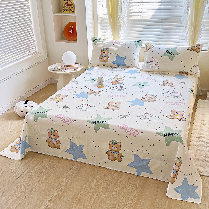 クラスA母子グレード綿100%プリント純綿ベッドシーツ小さな新鮮な学生ベッドシーツパッド寝具3点セット|undefined