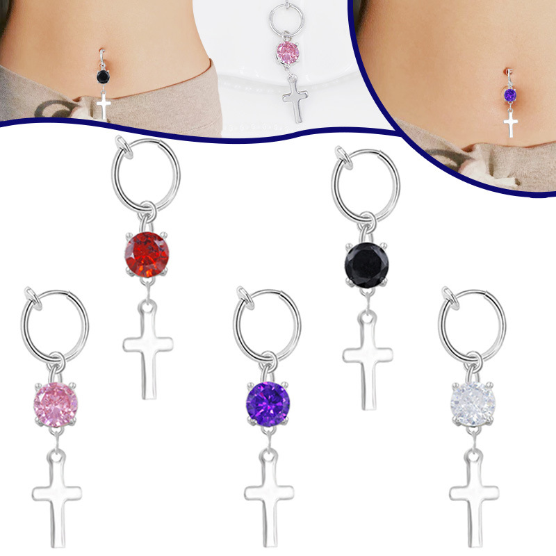Stainless Steel Non-piercing Cross Belly Button Ring Jewellery_voghion.com