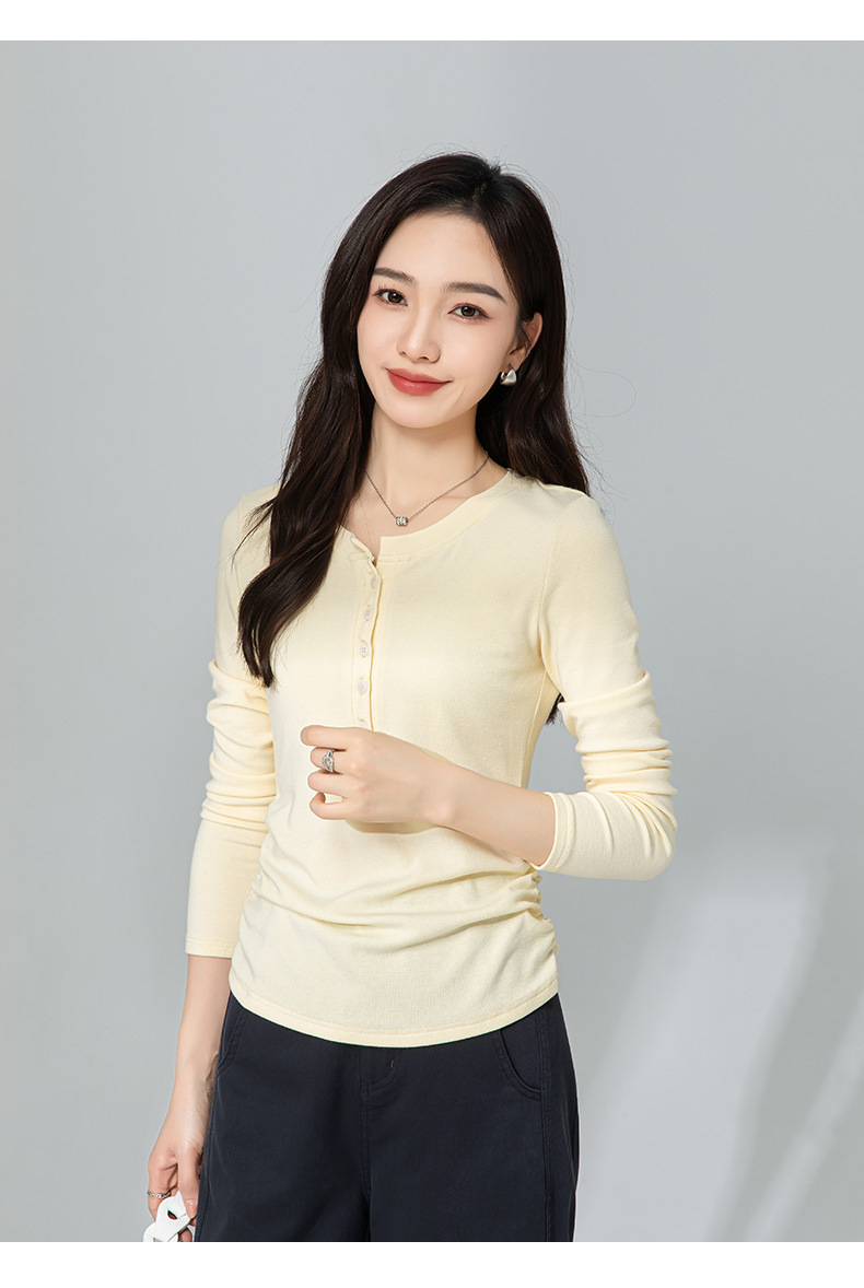 Áo thun nữ tay dài cổ nửa mở ôm eo tôn dáng kiểu Mỹ — Màu vàng ngỗng chi tiết 6