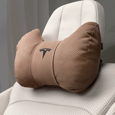 Suitable for Tesla Model 3 New Version/Y/S/X Headrest, Waist Support, Neck Pillow, Car Seat Cushion, Car Supplies (Headrest) - horn-style-chestnut-brown-tesla-headrest-set