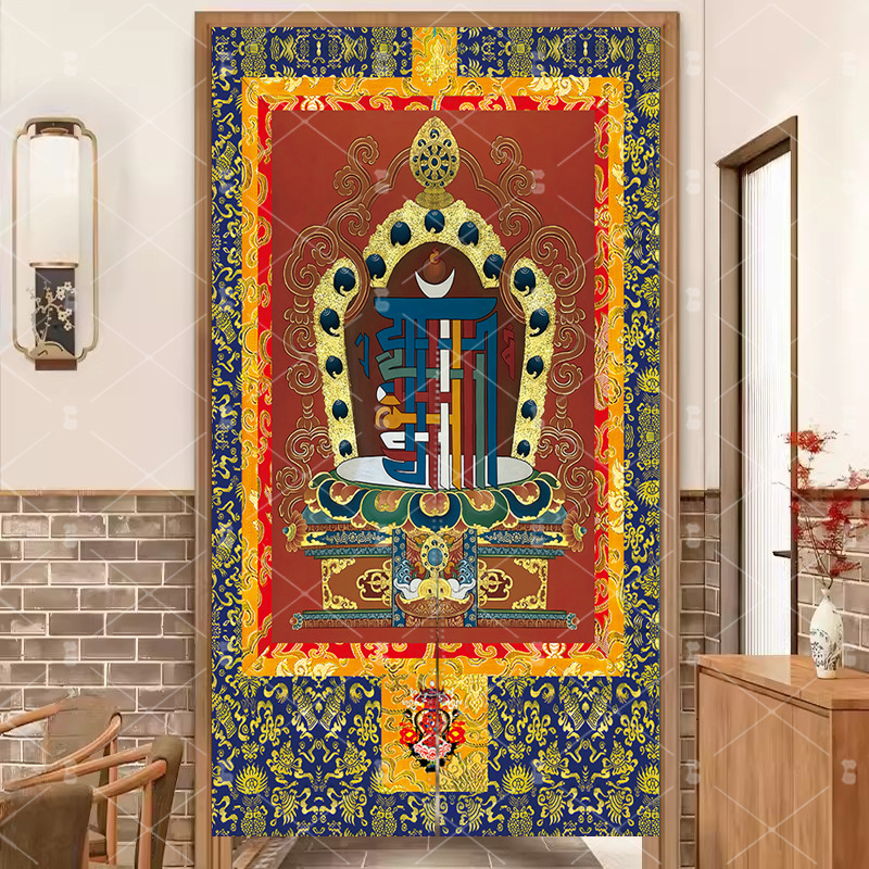 Xizang-Style Door Curtain for Buddhist Hall, Eight Auspicious Decorations, Half Curtain, Ten Aspects of Freedom, Doorway Partition Curtain, No-Drill Blocking Curtain