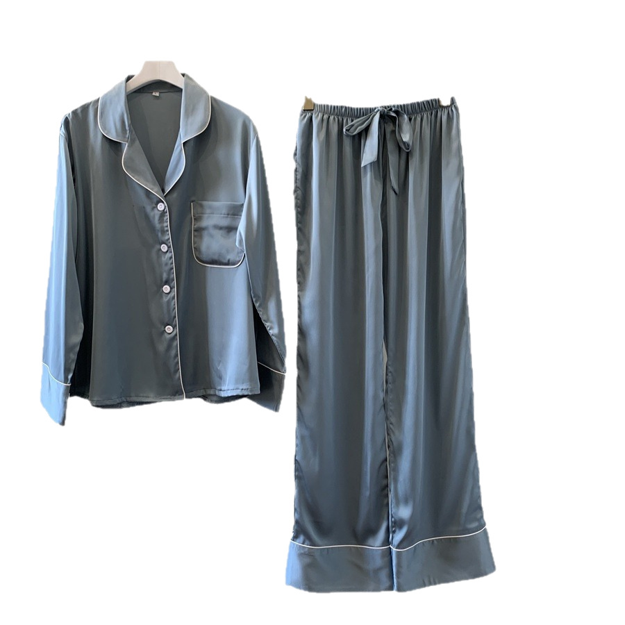 Ice Silk Pajamas Women's Autumn Long-sleeved Pajamas Set Simple Cardigan Home Clothes Simulation Silk Pajamas oversize