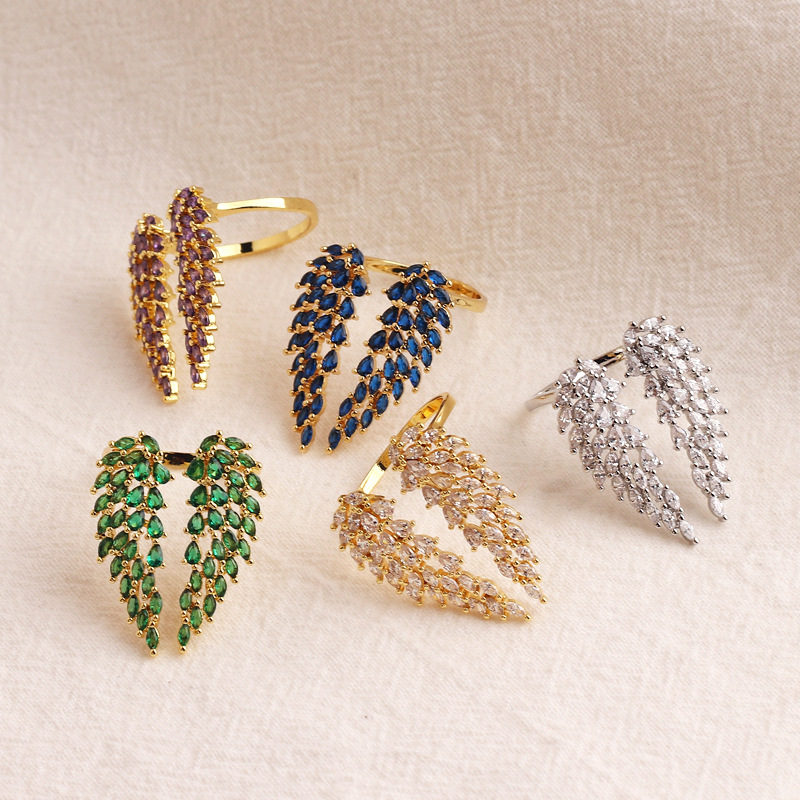Gold Plated Plating Material Fashion Wings Copper Gold Plated Zircon Rings In Bulk