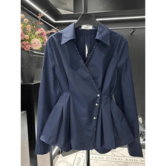 大きいサイズの婦人服の新型の気質のファッション的なデザインの長袖の春秋の金は腰を収めてやせているシャツの上着を現します。