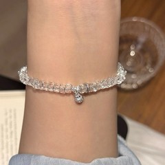 幸柿|天然爆闪双A净体算盘直切刻面白水晶纯银葫芦手串手链女