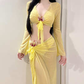 比基尼泳衣女2026新款绝美四件套高级感罩衫长袖性感小胸海边度假
