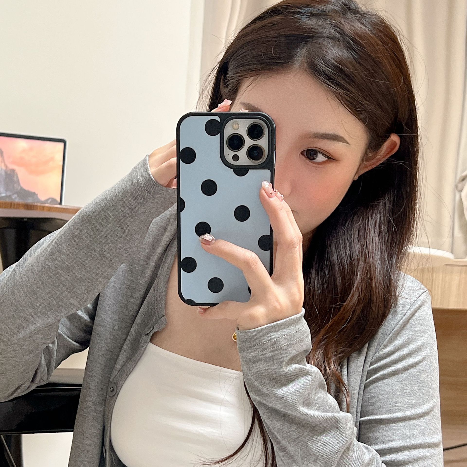 Zhao Lusi el mismo tipo de punto de onda de fondo azul para la funda del teléfono iphone16ProMax 14 Apple 15 Mujer 13 Simple 16