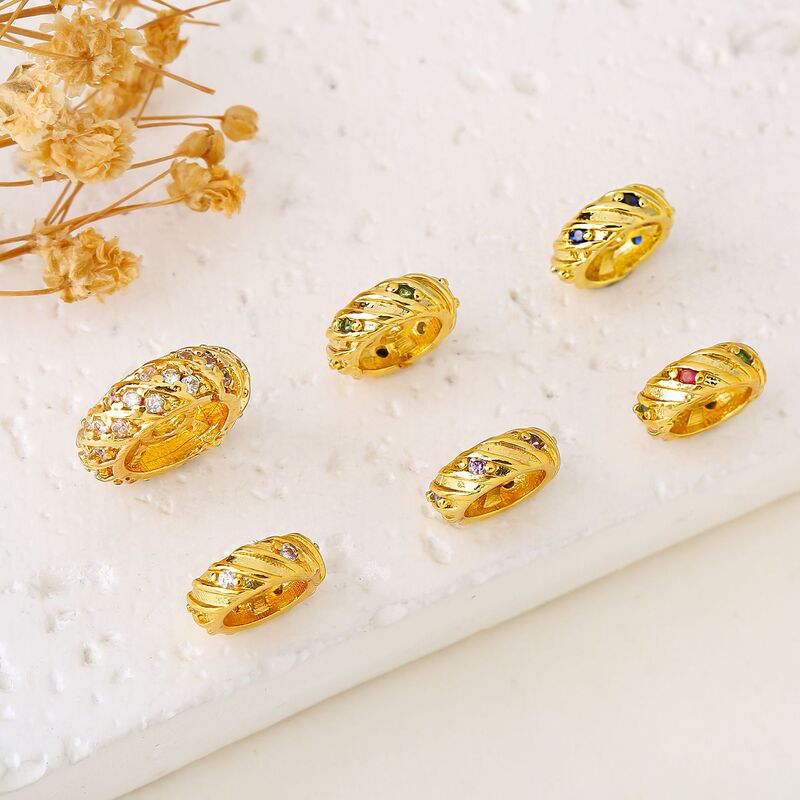 18K Gold-Plated Color-Preserving Diamond-Studded Wheel-Shaped Spacer Beads DIY Crystal Gemstone Bracelet Accessories