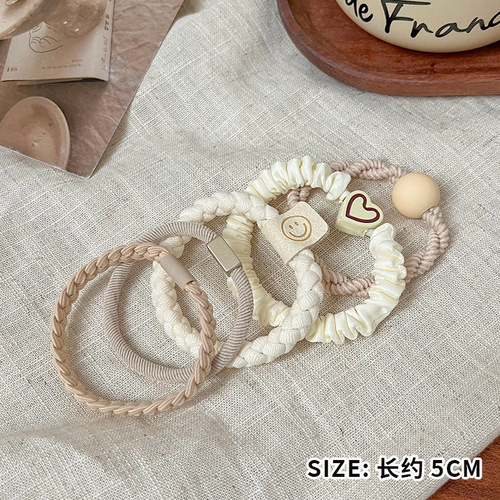 Spring and summer new five-piece set of hair ties with high elastic hair rope for girls, thick and thick ponytail rubber band set
