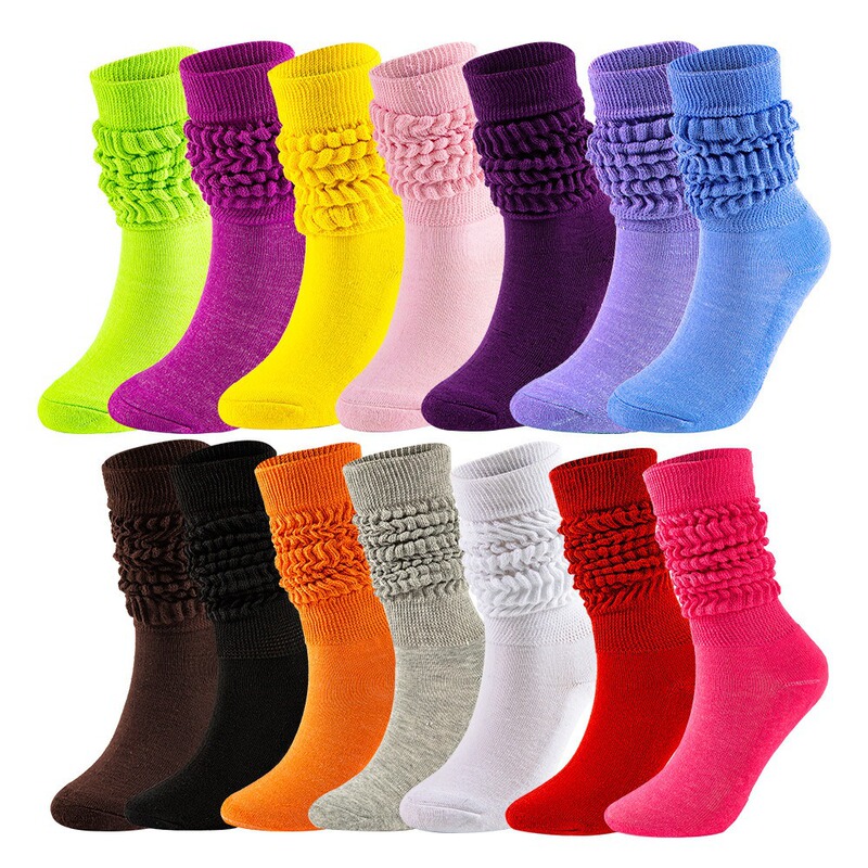 European and American Style Solid Color Slouch Socks, Mid-High Tube Bubble Socks, Export Amazon Cross-Border Socks