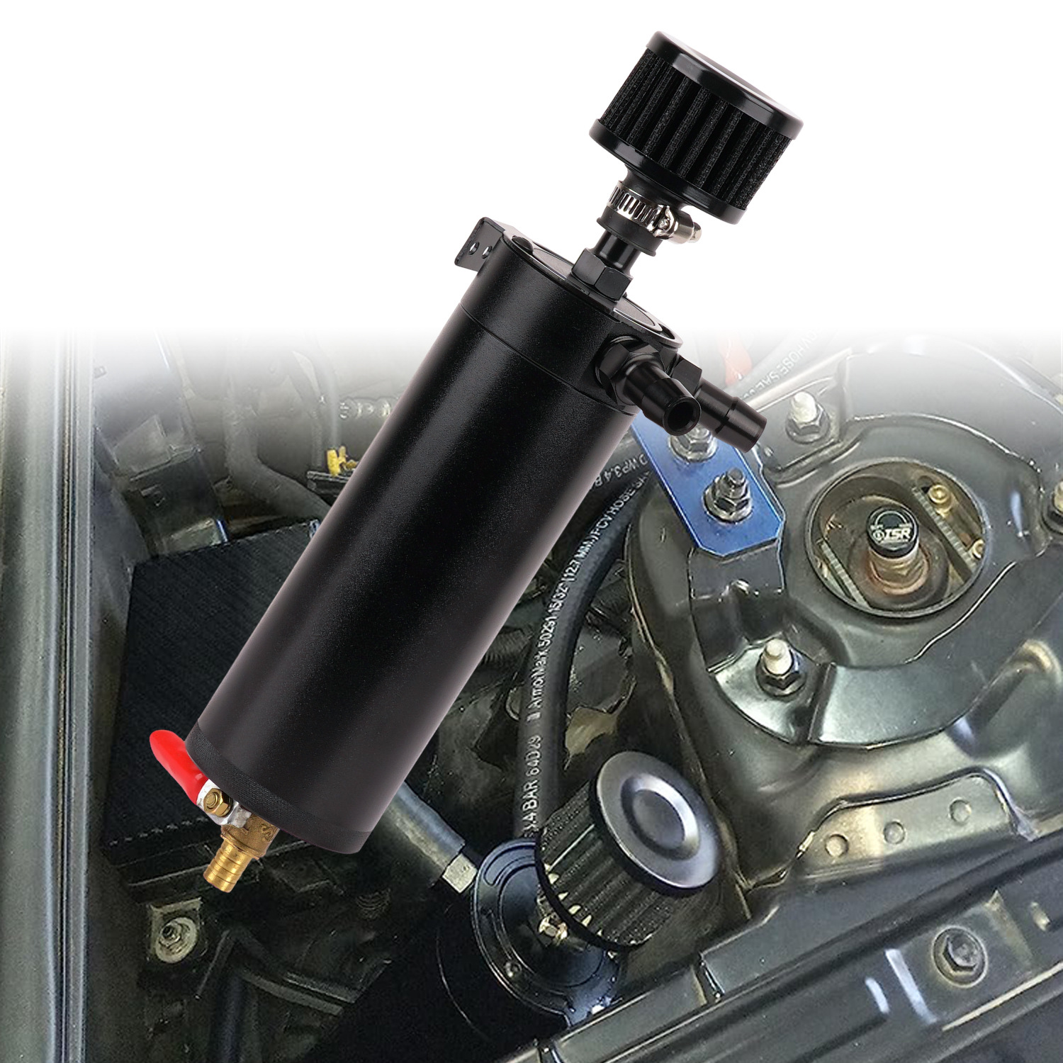 Car Modified Long Two-Hole Breathable Oil Pot with Air Filter Oil Tank Aluminum Alloy Oil Drain Valve Waste Oil Recycling Pot