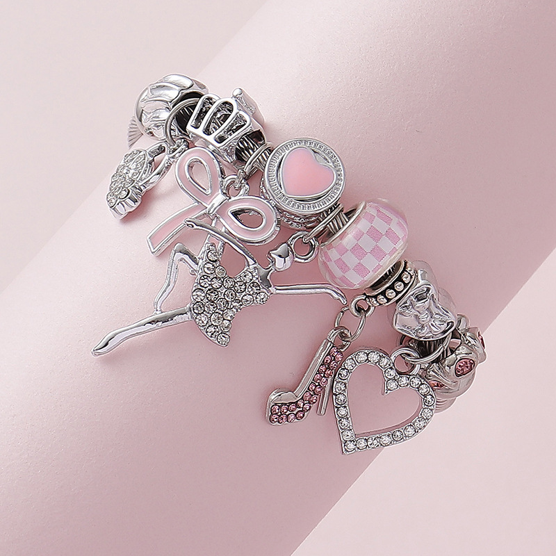 Dulce cool princesa viento rosa colgante mariposa ligero de tacones altos de diamante de ballet amor DIY brazalete abierto al por mayor