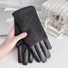 新款真皮手套保暖针织拼接羊皮手套女士秋冬防寒防风加绒保暖单皮
