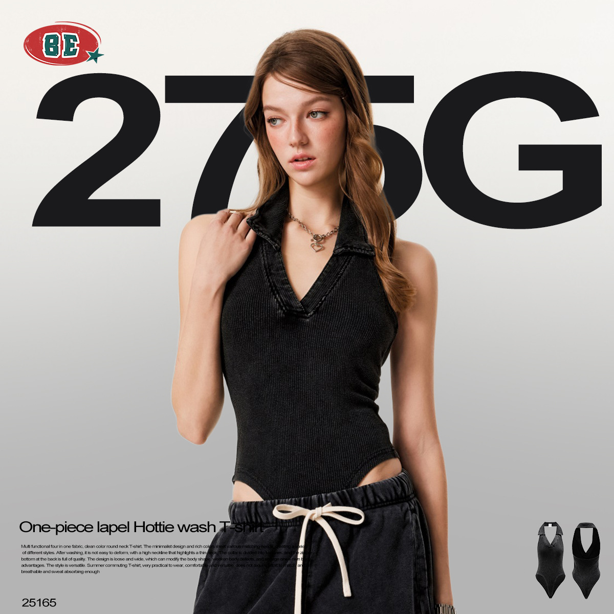 BE ropa de mujer | 2025 verano europeo y americano cuello colgante transfronterizo chica caliente top de hombro top sexy sin espalda con cuello en V mono mujer