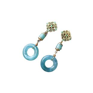 Source Amazon Guofeng Women's Natural A Blue Water Jade Earrings Ping An Buckle Donut 14K Round Earrings