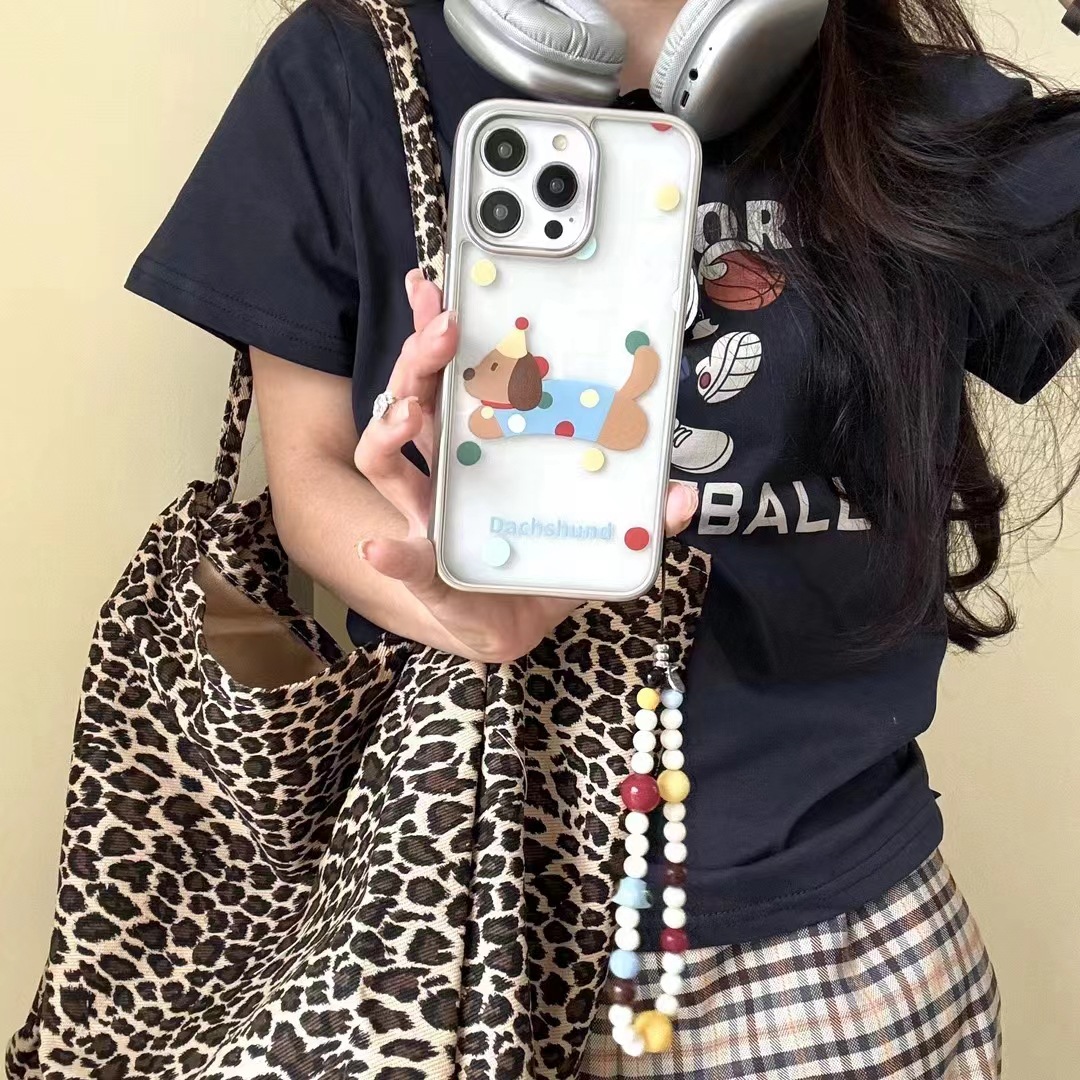 Perro salchicha de lunares acrílicos estilo ins para iPhone14/15ProMax Apple 13 funda para teléfono móvil 12 hembra 15