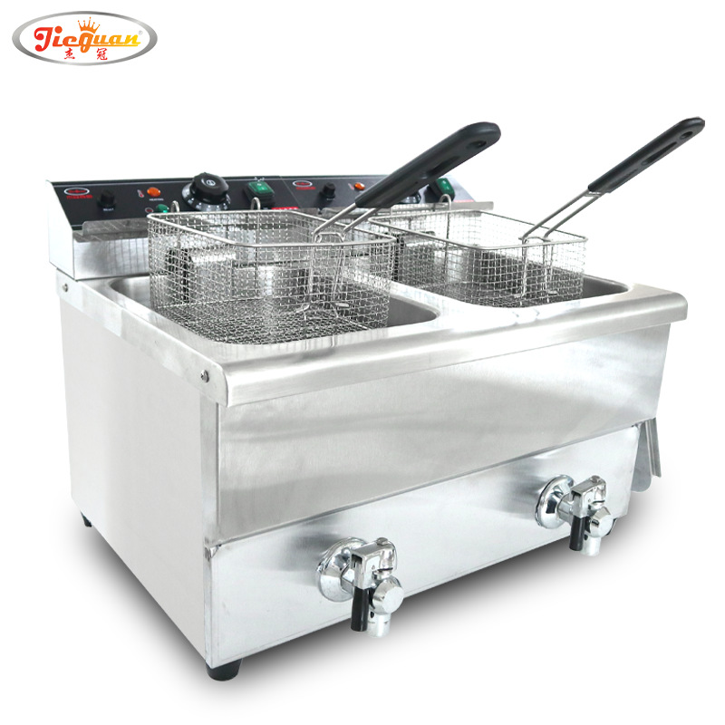 杰冠DF-12L-2不锈钢电炸炉 双缸双筛商用电炸鸡炉 多功能油炸锅