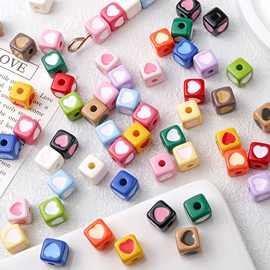 卡8亚克力烤漆滴油爱心小方块串珠diy手机链钥匙扣材料饰品配件