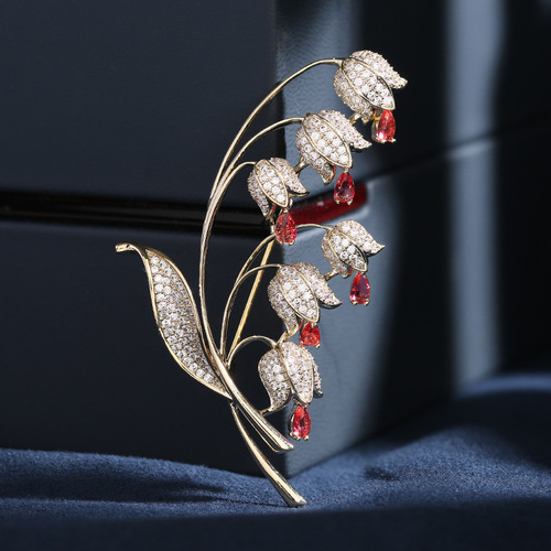 New trendy high-end zircon inlaid corsage wholesale suit coat accessories women's cardigan pin lily of the valley brooch