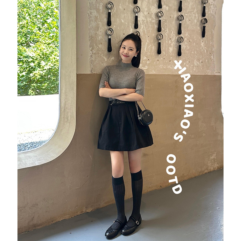 高级感气质套装裙女秋季纯色卡通中袖针织衫半身裙两件套|undefined