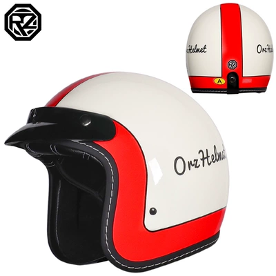 winter retro half helmet electric locomotive | Motosiklet dəbilqələri - m-ivory-white-red-ring