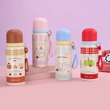 新款卡通直饮水杯316不锈钢弹跳杯便携带提绳儿童保温杯带吸管