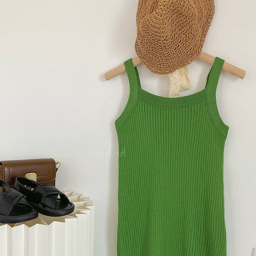 Summer Girls Dress Baby Trendy Children Personality Hip Brand Korean Version Plain Color Ice Silk Princess Tank Top Strappy Dress