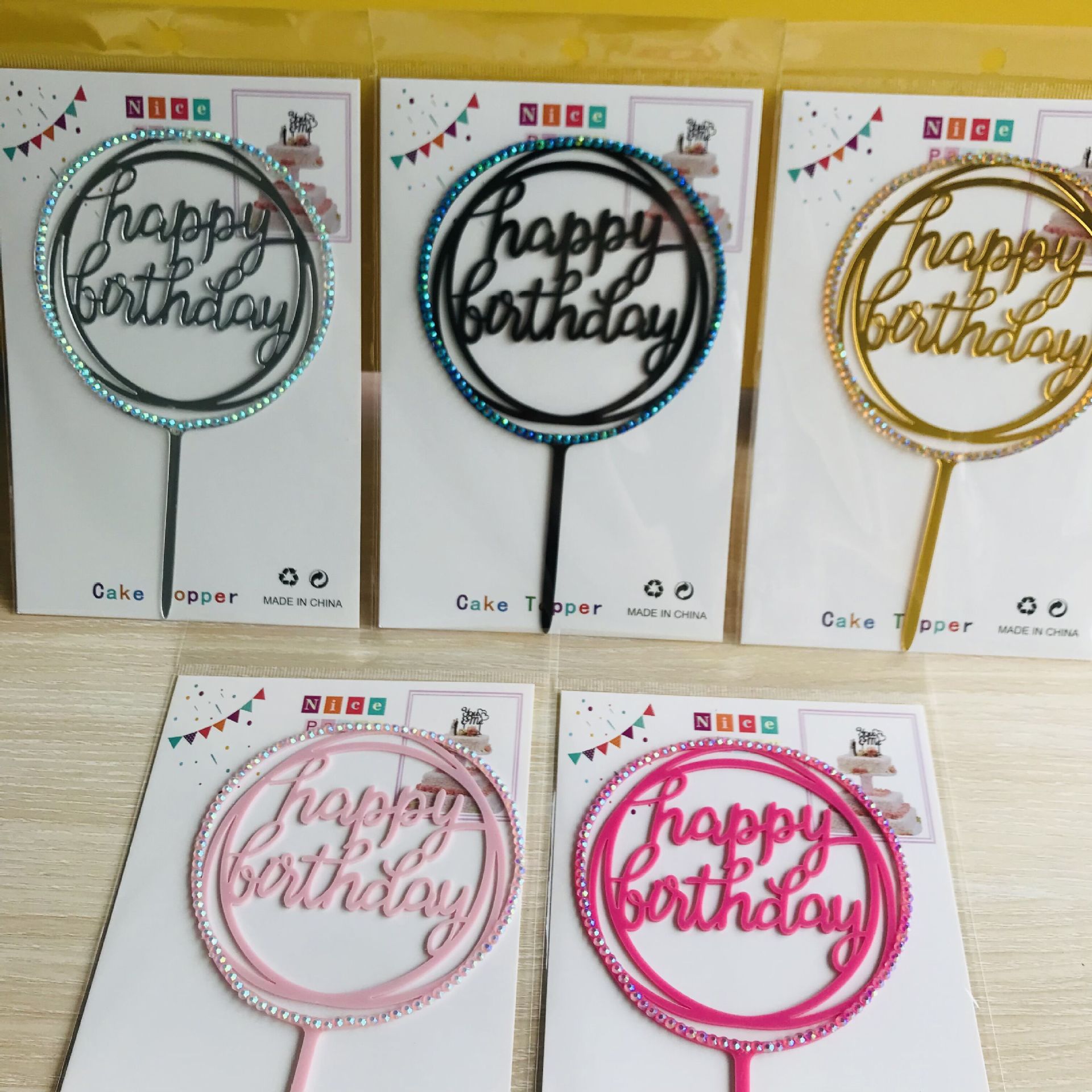 Suministro transfronterizo acrílico diamante Feliz Cumpleaños feliz cumpleaños pastel tarjeta inserción postre decoración mesa