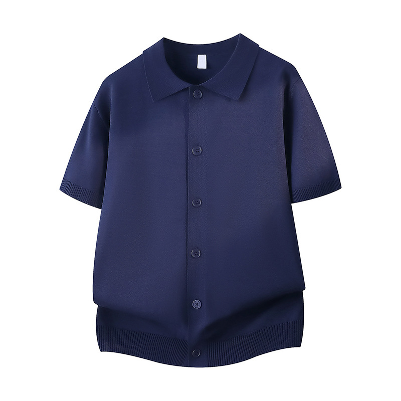 Polo camiseta collar camiseta de punto camiseta de manga corta camiseta de hombre cardigán botón de fila viejo viento de hielo de verano fábrica transfronteriza al por mayor