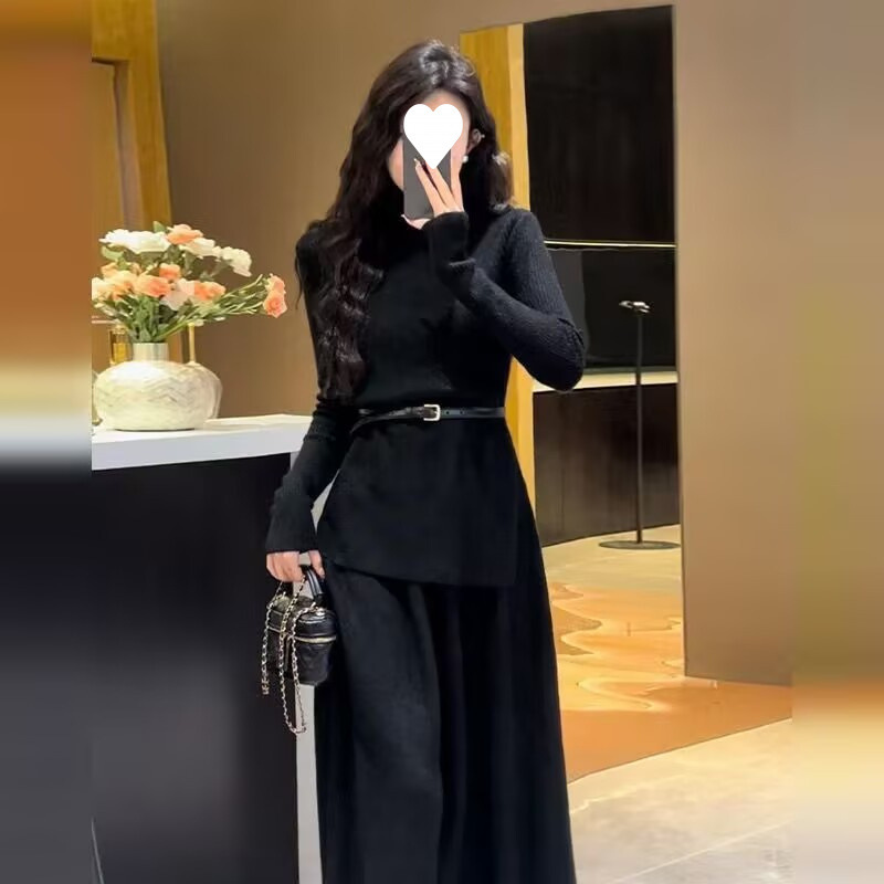 羊毛针织套装裙女2025秋冬高级感慵懒风加厚毛衣包臀短裙时尚两件|undefined