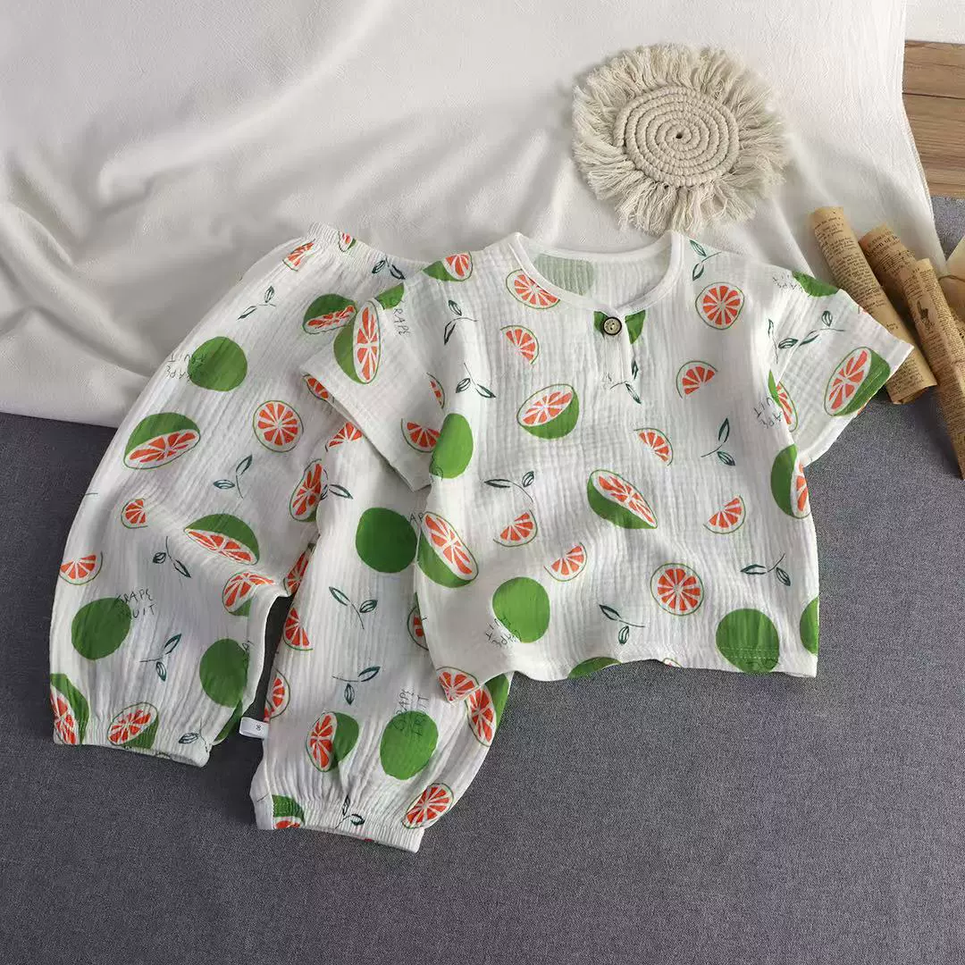 Children's summer thin set for boys, cotton gauze pijama, children's clothing