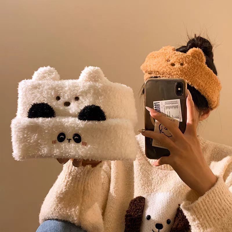 かわいいパンダの耳の毛の束の女性のマスクをつけて顔を洗う専用のカチューシャはマジックテープの髪飾りを調節することができます。|undefined