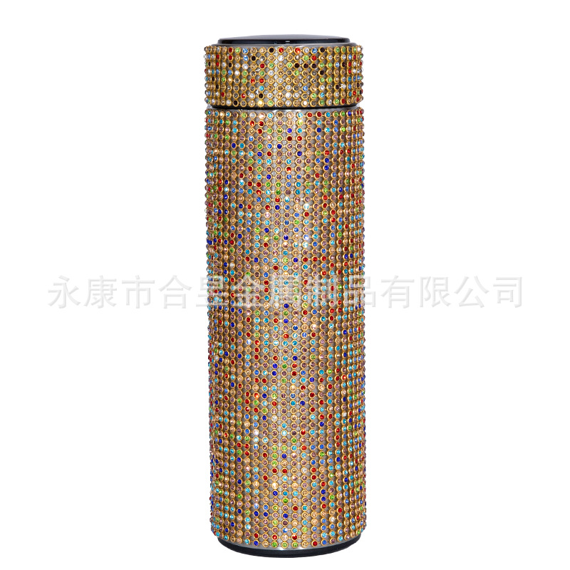 Transfronterizo dedicado completo diamante taza de agua Internet celebridad rhinestone aislamiento térmico pantalla LED de temperatura de alto valor de color olla de aislamiento térmico